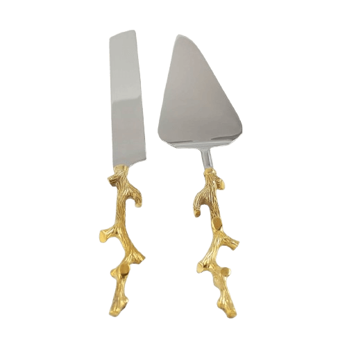 S.STEEL BUTTER KNIFE WITH BRASS HANDLE (POLISH) SET OF 2